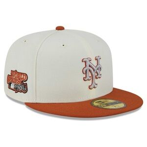 Men's New York Mets New Era Cream/Orange 59FIFTY Fitted Hat Size 7 1/2 (NEW)
